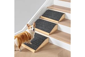 GREENPETOPIA 3-Pack Wooden Dog Ramp for Stairs, Anti-Slip Pet Steps for Small Dogs with Carpet Surface, Low-Angled Pet Ramps for Staircase, Steps and Stairs Assist for Injured & Aged Pets, Stairs Ramp for Dogs