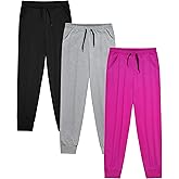 VOGRYE 3 Pack: Girls' Dry-Fit Jogger Sweatpants Soft Active Athletic Kids Joggers with Pockets & Drawstring