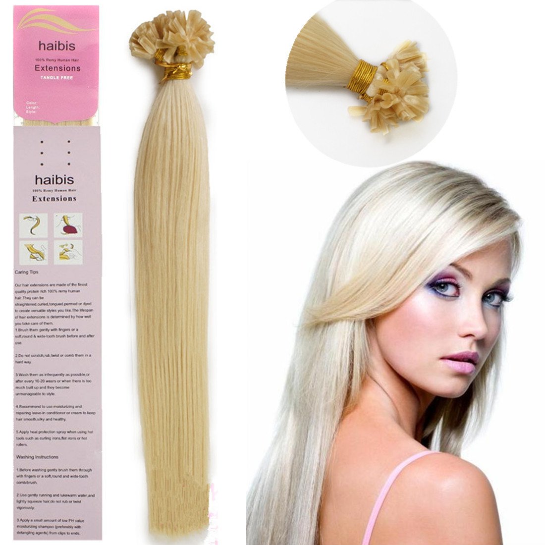 18 1g S 60 White Blonde Haibis Remy Straight Pre Bonded Nail