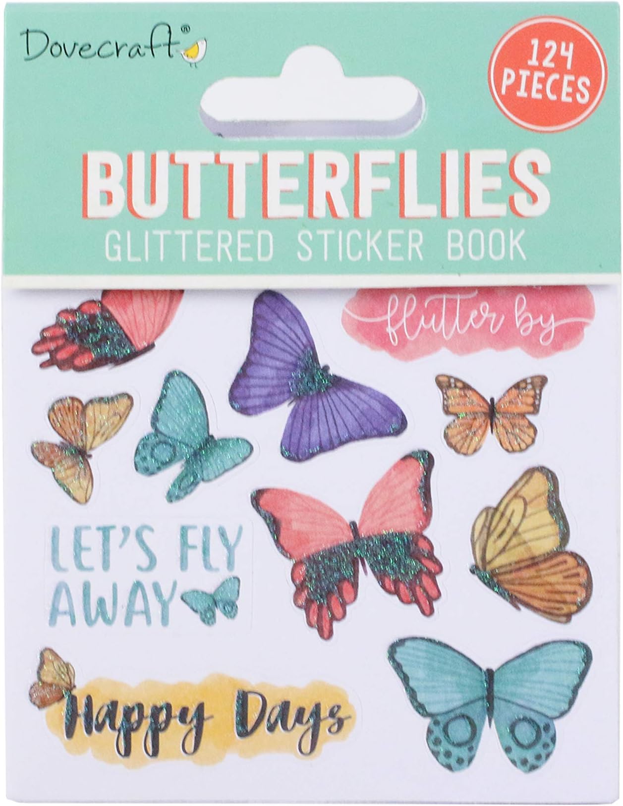 Dovecraft DCSTB001 Book-Butterflies-142 Stickers-Glitter Designs-for Crafts, Stationery, Journaling, Paper, Multicolour, One Size