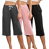 U2SKIIN 3 Pack Womens Pajama Pants Capri Lounge with Pockets Comfy Drawstring Pj Bottoms Casual Summer Sleep