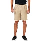 Haggar Mens Cool 18 Pro Straight Fit Pleated Front 4-Way Stretch Expandable Waist Golf Performance Short