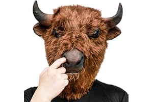 AQKILO American Bison Mask Plush Animal Latex Full Head Realistic Masks Fancy Dress for Halloween Carnival Costume Party