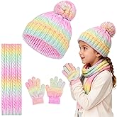 Kids Winter Beanie Hat Gloves Scarf Set, Girls Toddler Children Beanie Hats Gloves Knit Set Neck Warmer for Girls 2-8 year