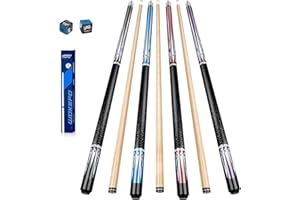 Wakefa Pool Sticks Set of 4-58 Inch Maple Wood Pool Sticks, Pool Cue Stick Include 4pcs 18~21 oz Billiard Cue Sticks and 2pcs Pool Chalk, Pool Table Sticks Suitable for Bars, Club, Pool Table Sports