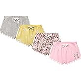 BTween Girls 4 Piece Active Performance Dolphin Shorts with Faux Drawstring, Sports Running Shorts for Kids