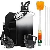 YONICOER Insulated Water Bottle 128oz,Triple Wall Vacuum Stainless Steel(Dishwasher Safe),Leak Proof & Non-BPA,Flask Jug with Paracord Handle & Straw Spout Lids Sports Gradient black
