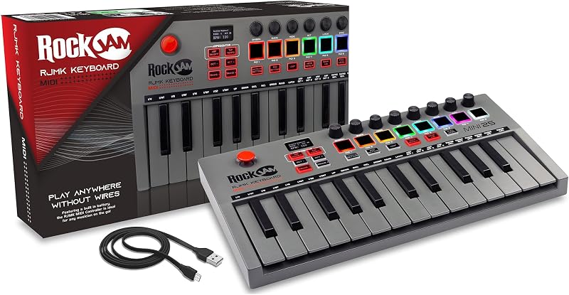 Go 25 Key USB & Bluetooth MIDI Keyboard Controller con 8 Drum Pad Retroilluminati, 8 Manopole