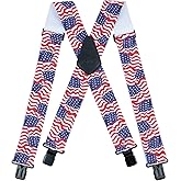 KUNN Mens Suspenders X-Back 2 Inch Wide Elastic Suspender Heavy Duty Clips Work Suspenders