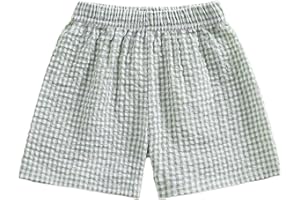 NIBBCOA Kids Toddler Boys Girls Gingham/Seersucker Shorts Elastic Waist Plaid/Striped Elastic Waist Shorts Pants Bottoms