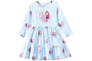 Disney Princess Frozen Elsa Minnie Stitch Floral Toddler Girl Dress A Line Long Sleeve Kids Casual Fall Clothes 2-6 Years