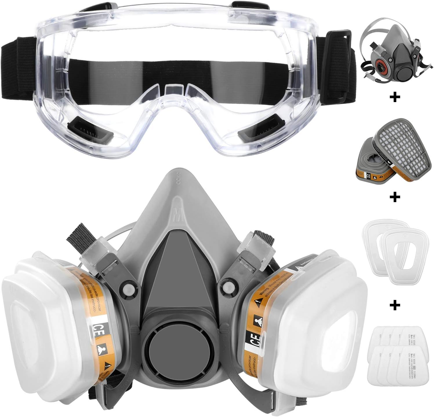 IVSUN Dustproof Face Cover with Safety Glasses Half Facepiece Reusable Professional Cover Against Dust, Organic Vapors, Pollen and Chemicals Paint for DIY projects