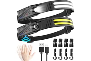 Headlamp Flashlight,2 Pack Super Bright 2000 Lumen Head Lamp,230° Wide Beam 1500mAh Motion Sensor Lampe Frontale,5 Modes IPX5