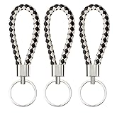PPhtony Braided Leather Key Fob Car Keychain Ring Woven Strap Keychain Accessories for Men Women Birthday Christmas Gifts