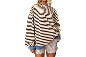 UEU Women Oversized Striped Crewneck Sweatshirt Long Sleeve Color Block Pullover Tops Casual Loose Workout Shirt