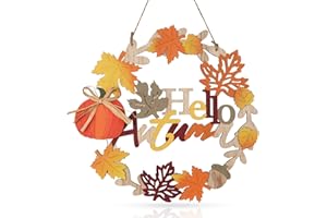 WellSign Fall Front Door Decor, 12 Inch Fall Wreaths for Front Door, 3D Wooden Fall Door Sign Hanging Pumpkin Maple Leaf Wreath with Autumn Sign for Harvest Home Farmhouse Outdoor Indoor Window Wall