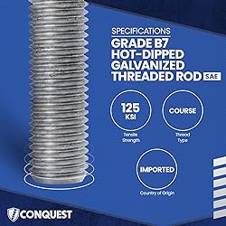 Fasteners Plus Grade B7 Fully Threaded Rod, Hot Dip