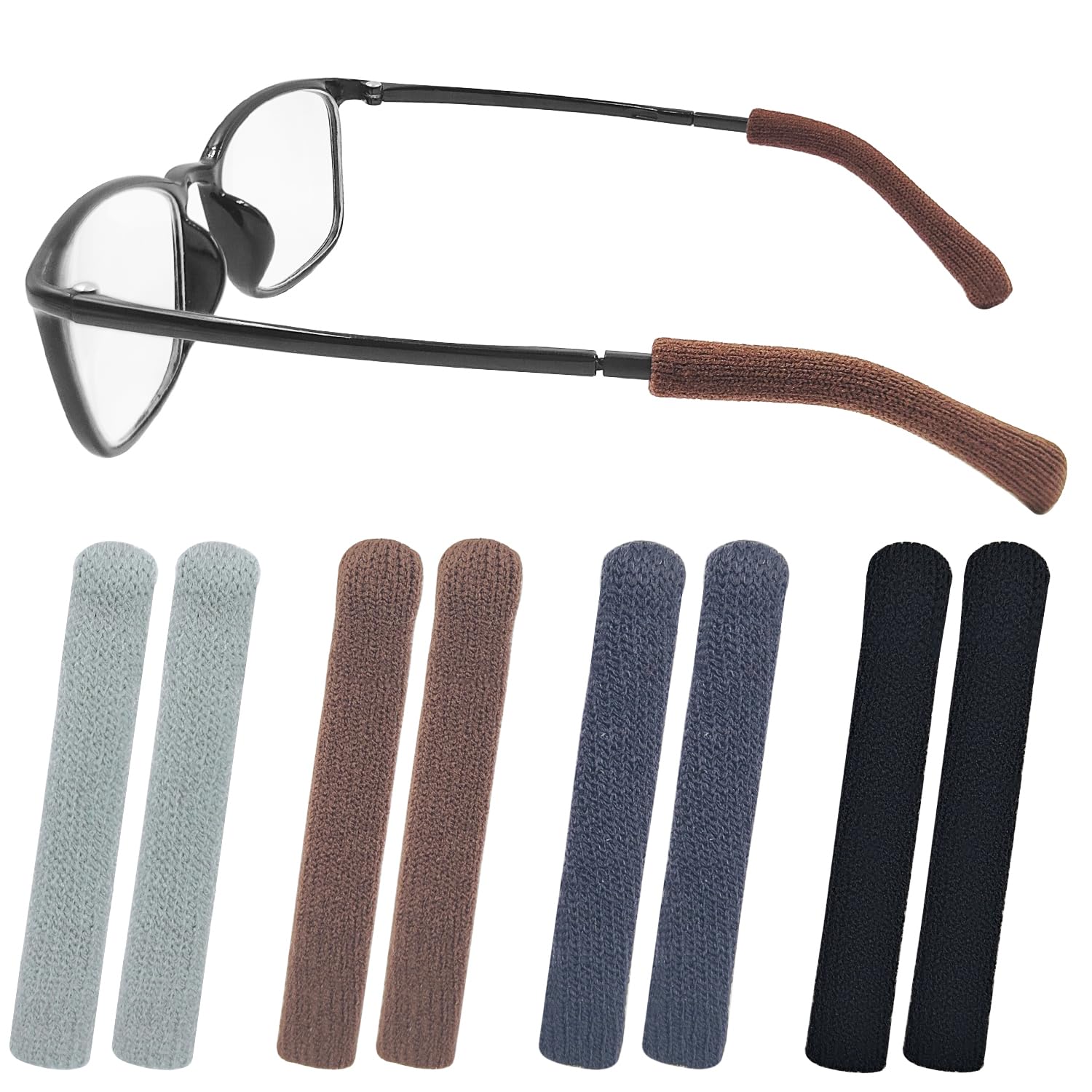 4 Pairs Soft Cotton Glasses Ear Cushion Anti-Slip Eyeglass Ear Cushions Keep Glasses from Slipping Elastic Comfort Eyeglass Ear Grips for Glasses Sunglasses Eyewear Reading Glasses, 4 Colors