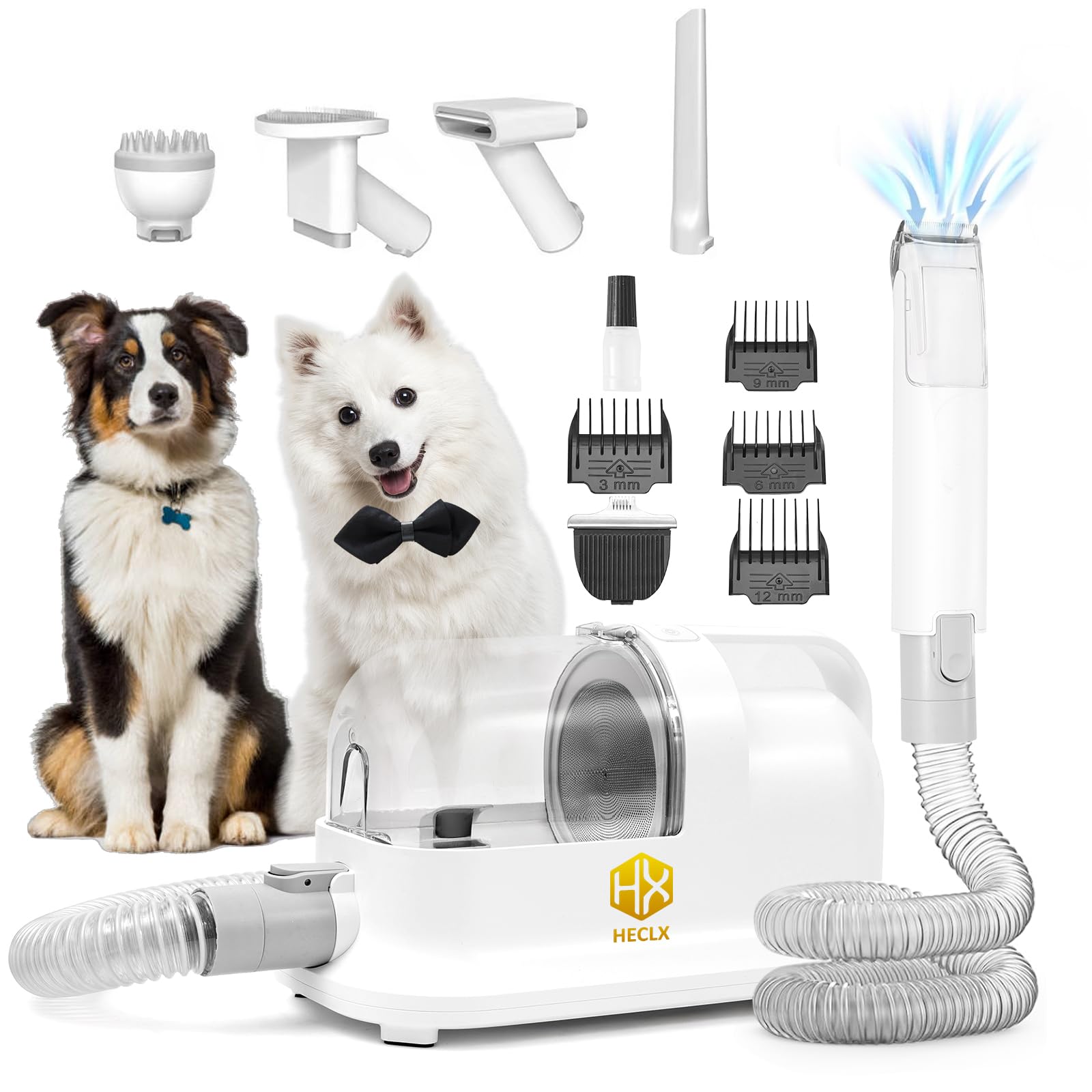 Photo 1 of HX HECLX Dog Grooming Kits, Pet Vacuum Machine, Dog Electric Clippers, Pet Grooming Vacuum for Dogs with 2L Dust Cup, 6 Professional Kit for Dogs Cats, White