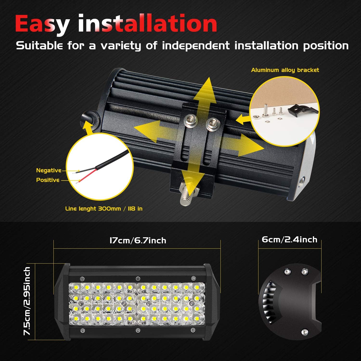 AUZKIN Led Light Bar, 7 Inches Submersible Off Road Lights Fog Light Quad Row LED Pods Spot Flood Combo Beam Driving Light 240W 24000LM Work Light for Truck Trailer Boat Pickup Car RV ATV Jeeps,2PCS: Automotive