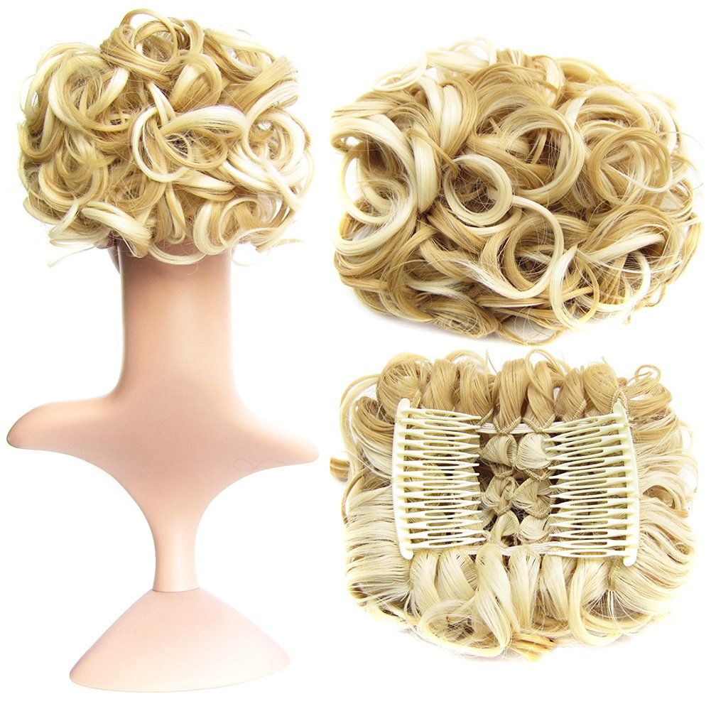 Amazon Com Benealways Short Messy Curly Wig Hair Bun Piece Up Do