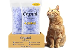 LMJP Crystal Cat Litter with Powerful Odor Control, Non-Clumping, Lasts Up to 2 Months, 8.6lb, Rapid Water Absorption, Unscented & Low Tracking Lightweight Blue & White Silica