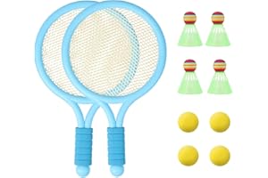 2PCS Kids Tennis Racket Set with Ball,16 Inch Plastic Tennis Racket with 4 Tennis Balls and 4 Badminton for Kid,Beach Kinderg