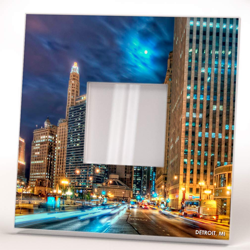 Amazon Com Night Downtown Skyline Detroit City Michigan View Wall Framed Mirror Decor Fan Art Home Design Gift Handmade