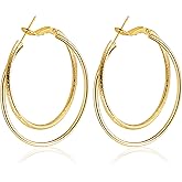 Double Hoop Earrings for Women,925 Sterling Silver Earrings Hoop Post 14K Gold Hoops Non Tarnish Sturdy backless earrings for women,Large Thin Lightweight Hypoallergenic 40mm,Trendy Jewelry Gift