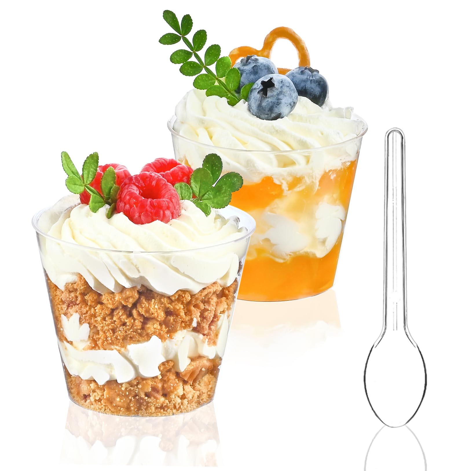 Photo 1 of TOFLEN 50 Pack 5 oz Mini Dessert Cups with Spoons, Round Cake Cups Party Serving Cups for Parfait, Appetizers, Cocktails, Dessert Shooters & Dessert Shot Glasses