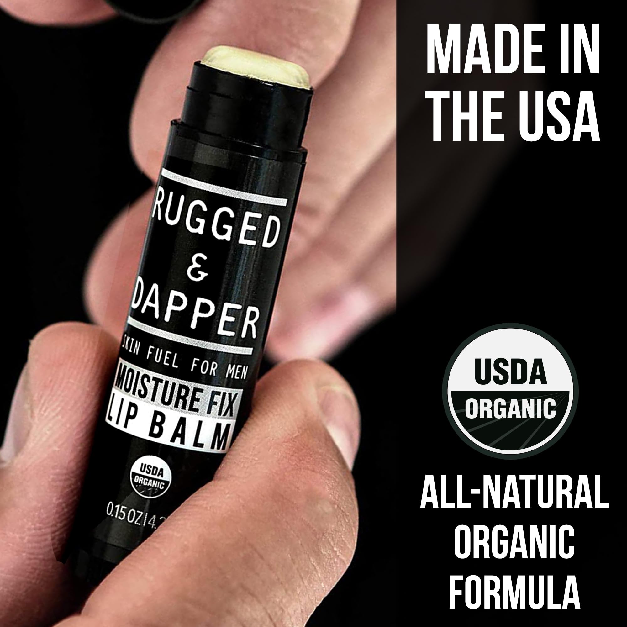 RUGGED & DAPPER Lip Balm for Men - Certified Organic + Natural Ingredients - 4 Pack - Hydrating Mens Chapstick - USA Made