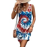 Women's 4th of July American Flag Print Vest Dress - Sleeveless V-Neck Casual Beach Dress