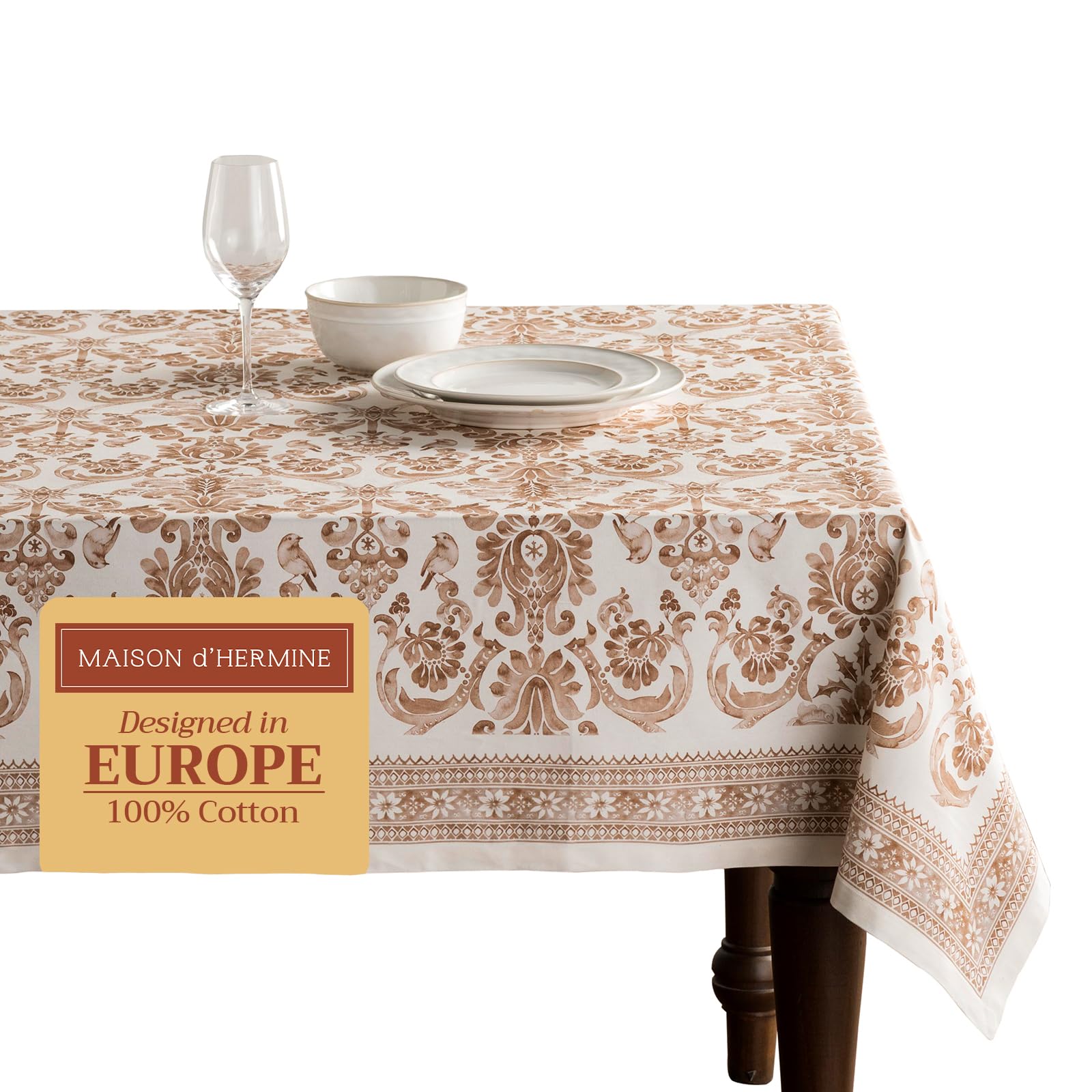 Maison d' Hermine Table Cloth Rectangle Table 100% Cotton 230 cm x 140 cm Tablecloth Reusable Everyday Use for Christmas Decorations Dining Farmhouse Home Party Festive (Allure)