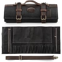 XINZUO Chef Knife Roll Bag Professional,16oz Waxed Canvas and Crazy Horse Leather,12 Slots Plus 2 Zipper Pockets,Adjustable S