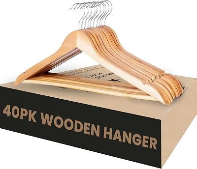 Aspect Wooden Hangers 40 Pack Natural Smooth Notches 360° Hook Pants Bar