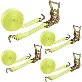 LISHINE 4 Pack 1 Inch Ratchet Straps Heavy Duty 20ft Tie Down Straps Ratchet with Double J Hook, 8000 LBS Break Strength, Cargo Ratchet Straps for Truck, Trailers, Motorcycle, Kayaks, Car Roof