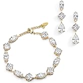 Mariell Gold Zirconia Crystal Wedding Bracelet and Earrings Set for Women, Jewelry for Bride, Bridesmaid