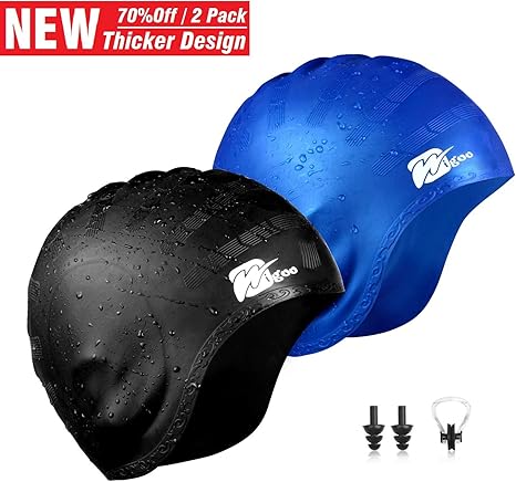 Amazon Com Wigoo Long Hair Swim Cap 2 Pack 2019 Thicker Design