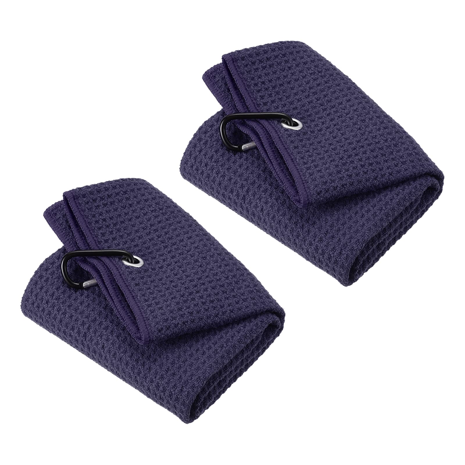 PATIKIL 20"x16" Tri-Fold Golf Towels, 2 Pack Waffle Pattern Towels Soft Fiber Strong Water Absorption with D Clip for Golf Lovers, Navy Blue