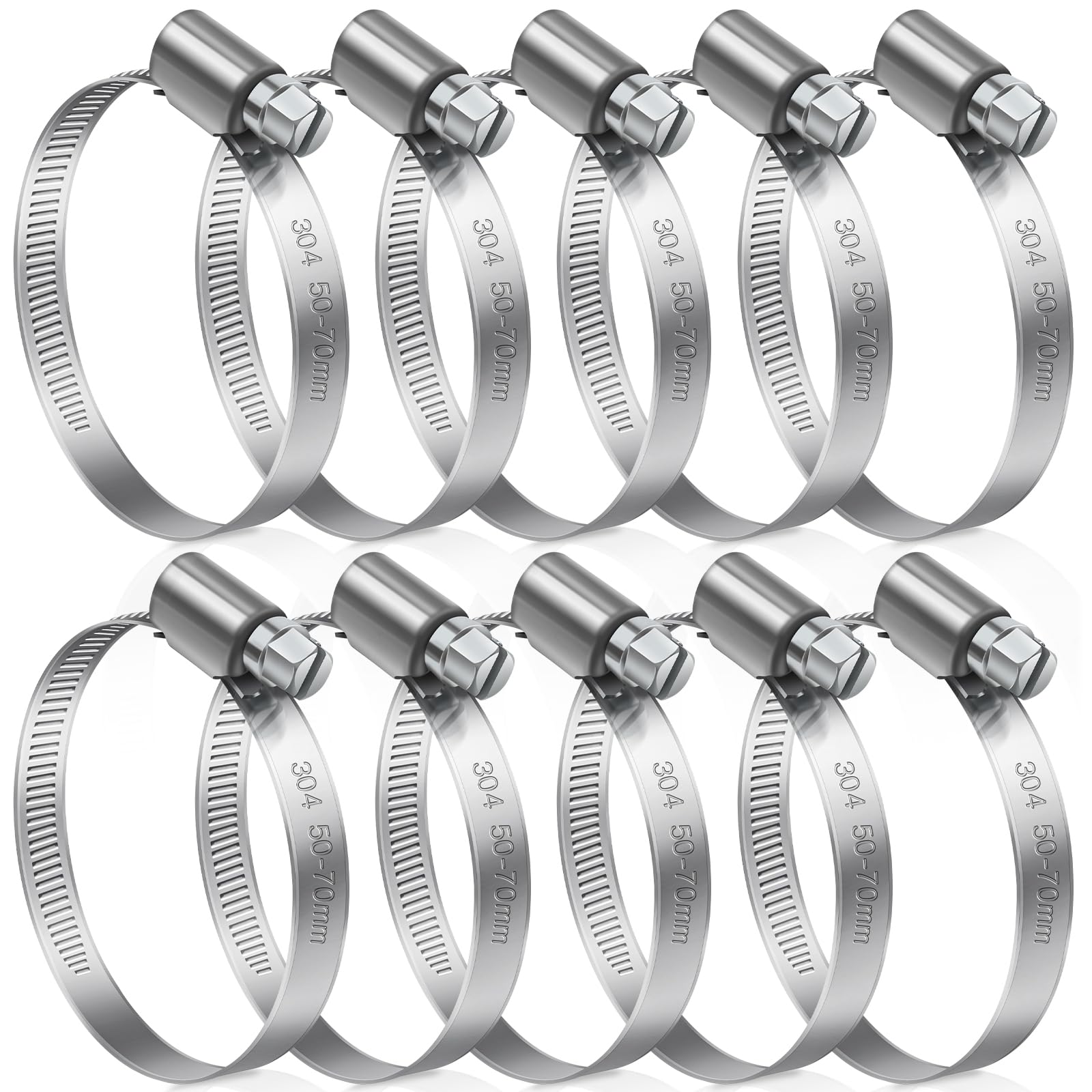 JatilEr 50-70mm Hose Clips, 8 Pcs Adjustable Clamps 304 Stainless Steel for Securing Hoses or Pipes for Vent, Drain, Exhaust, Water Pipe