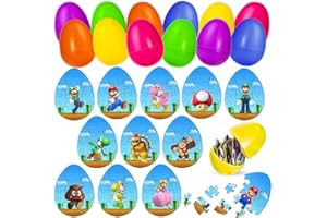 ELETON 12 Pack Easter Eggs Jigsaw Puzzle for Easter Egg Hunt Supplies, Cartoon Character Easter Puzzle with Plastic Easter Eggs for DIY Easter Basket Fillers Party Favors School Classroom Activities