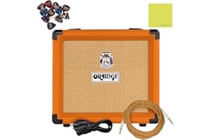 LIQUID AUDIO Orange Amps Crush 12-12W 1x6 Guitar Combo Amp Bundle w/Pig Hog 10' Orange Cream 2.0 Instrument Cable, Power Supply AC Adapter, 12x Picks & Polishing Cloth