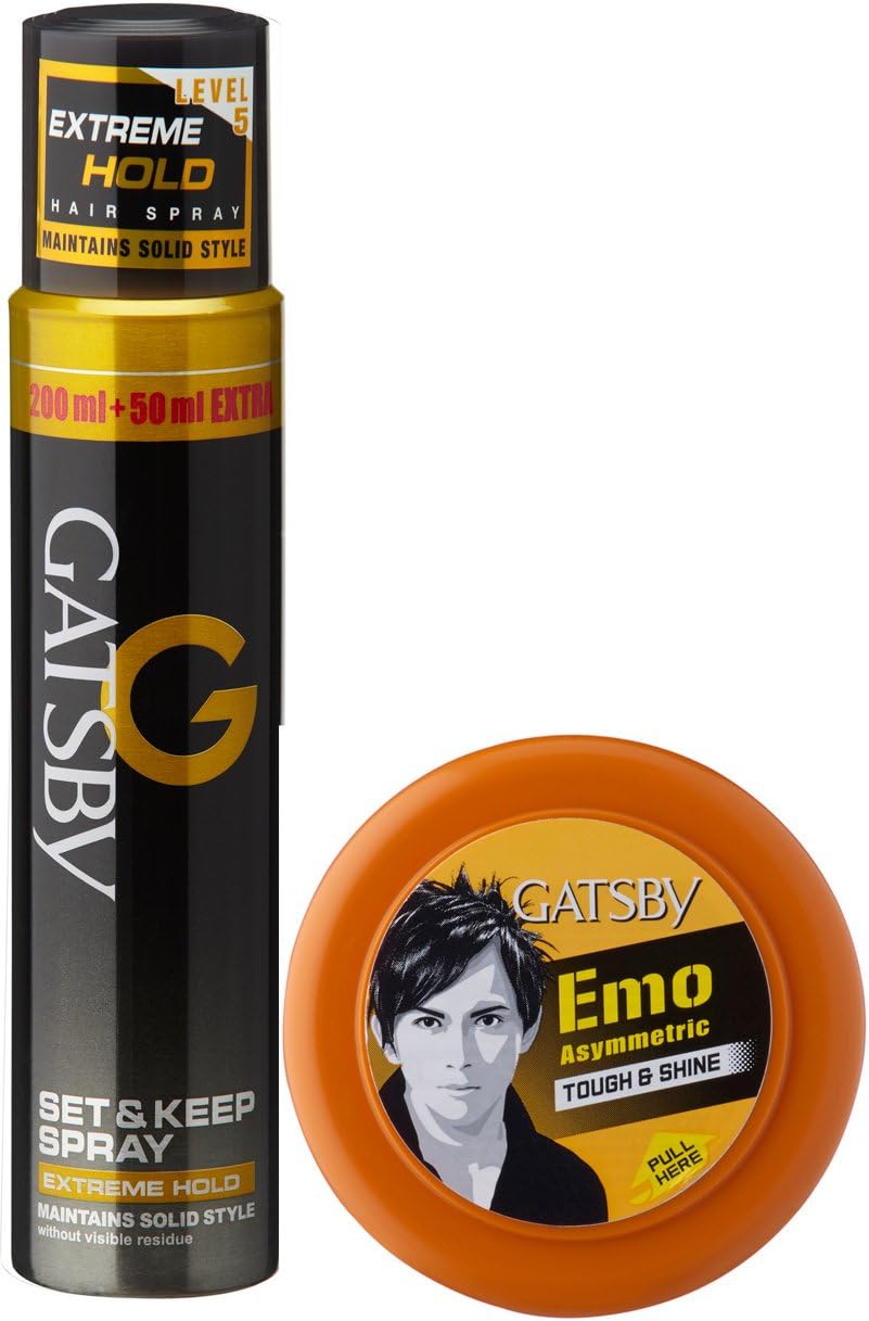 Gatsby Set and Keep Extreme Hold Hair Spray, 250ml with Tough and Shine Hair Styling Wax, 75g