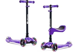 LaScoota 2-in-1 Kids Kick Scooter, Adjustable Height Handlebars and Removable Seat, 3 LED Lighted Wheels and Anti-Slip Deck, for Boys & Girls Aged 3-12 and up to 100 Lbs.