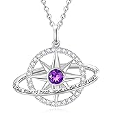 FANCIME Stellar Promise Birthstone Necklace for Women White Gold Plated Sterling Silver Planet Star Pendant Fine Jewelry Anniversary Birthday Mothers Day Gifts for Women Wife Friend Her