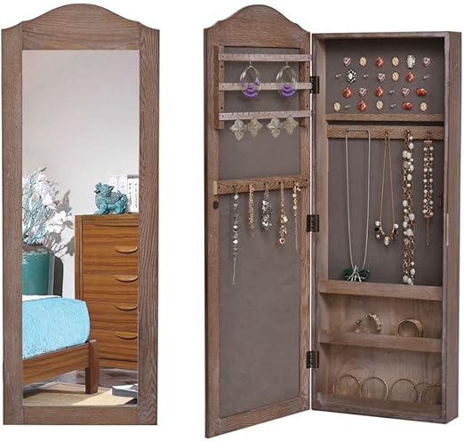 Amazon Com Wall Hang Mounted Mirrored Jewelry Cabinet Armoire Storage Organizer Christmas Home Kitchen