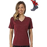 Merino Wool Sport Shirt for Women and Hiking Socks (Large, Burgundy V-Neck)