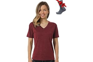 Merino.tech Merino Wool T Shirt Women - 100% Merino Wool Base Layer Women V-Neck Short Sleeve Tee with Hiking Socks