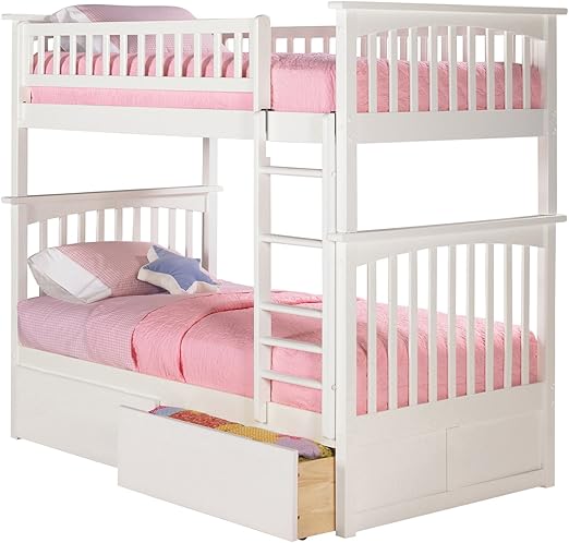 Amazon Com Columbia Bunk Bed With 2 Flat Panel Bed Drawers Twin