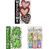 3 Pack Happy Valentines Day Garden Flag St Patricks Day Garden Flag Easter Garden Flags 12 x 18 inch Double Sided Outside decorations,Holiday Small Garden Flags For Outdoor Yard Lawn